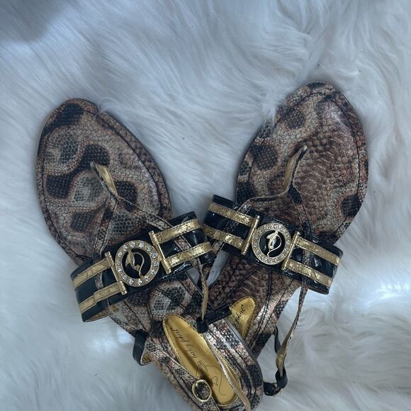 Babyphat snake skin prints thong flats sandals two shades of brown & gold SZ9 - Picture 4 of 6